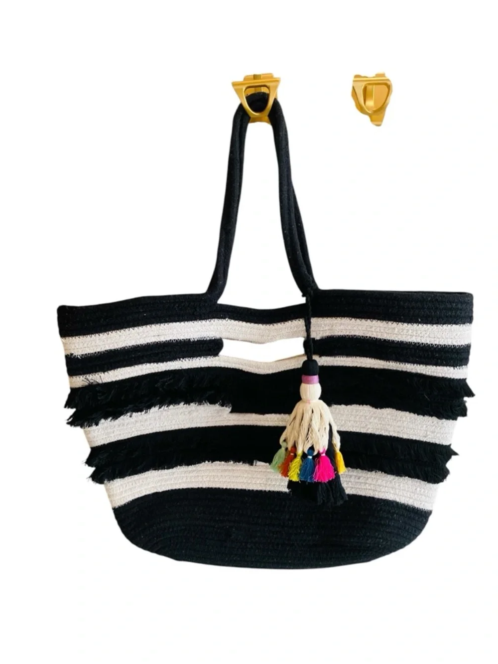 STELLA & DOT FOR Anthropologie Black & White Taj Tassel Tote - Picture 6 of 14